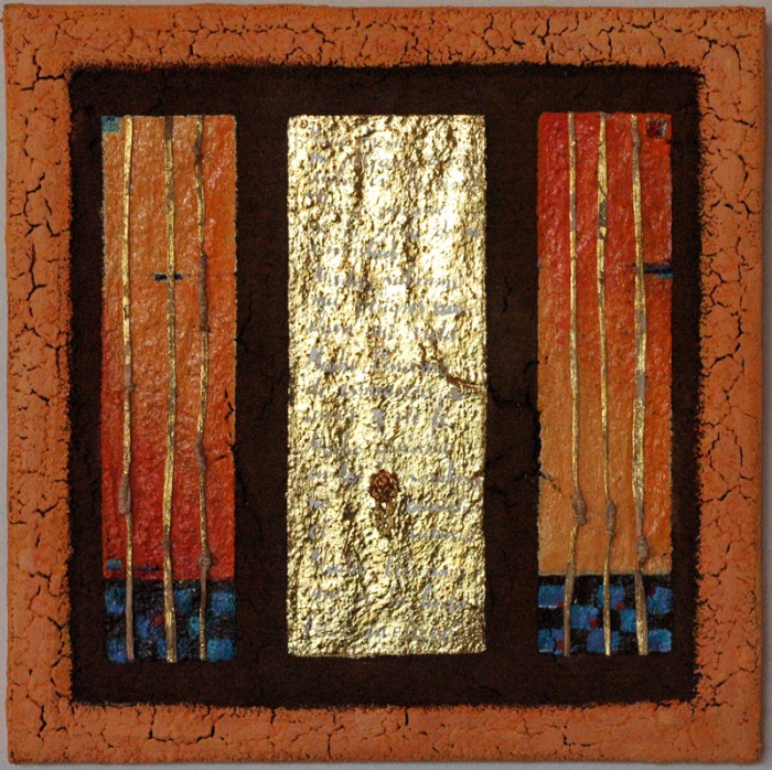 "Madre"
Erde, Sapanes aus Bananenfasern,Blattsilber,kleiner Silberlöffel.
2005